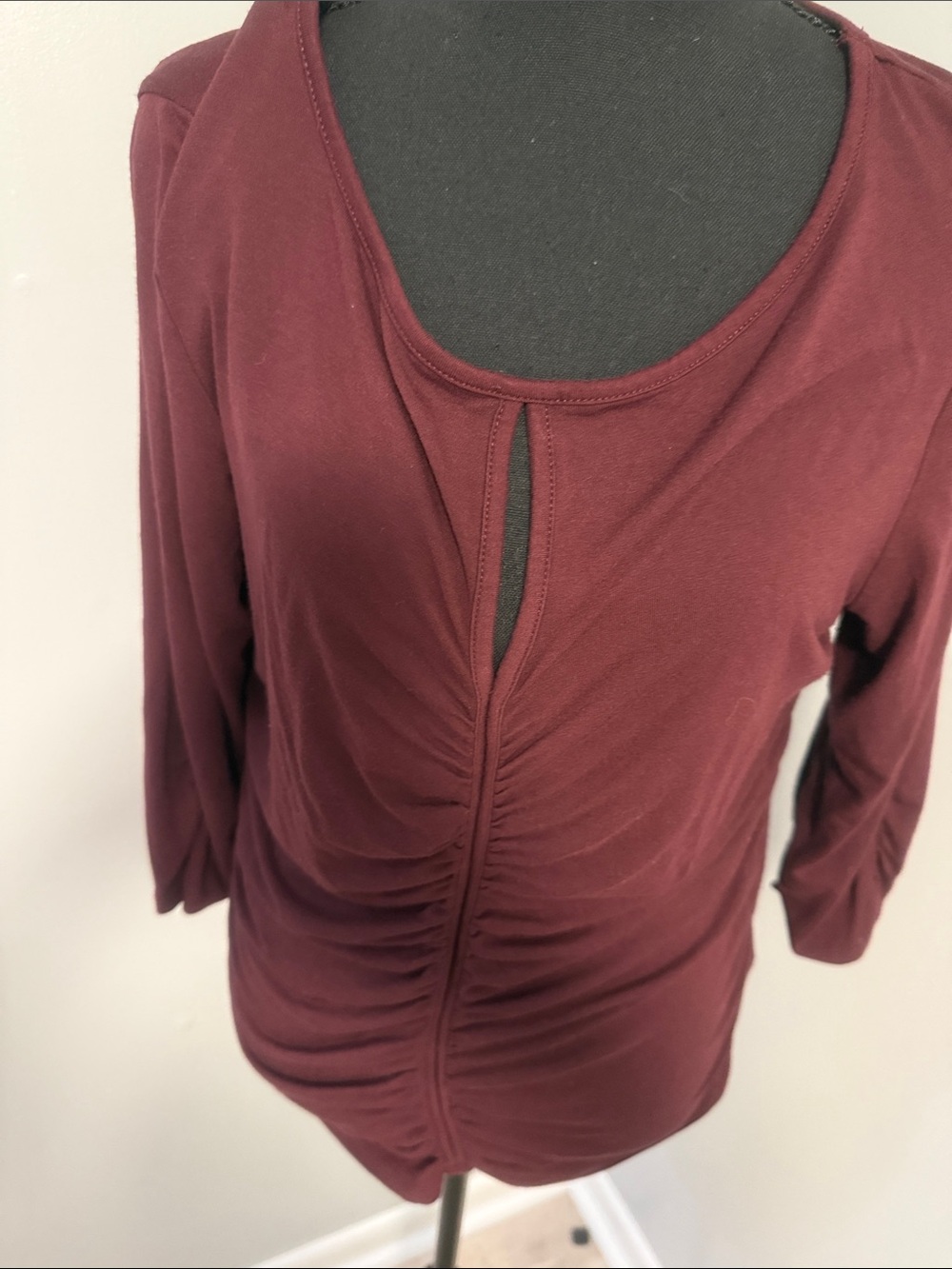 New York & Company Burgundy Ruched Front Long Sleeve Top - Picture 2 of 3